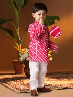 Vastramay - Infant Boys Pink & White Cotton Kurta Pyjama (Set of 2)