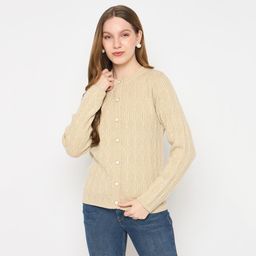 Madame - Women Brown Cable Knit Beige Cardigans