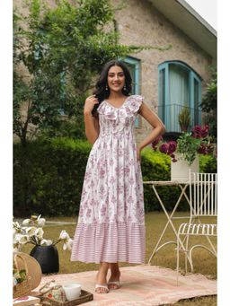 Jaipur Morni - White Cotton Sleeveless Printed Midi Dress