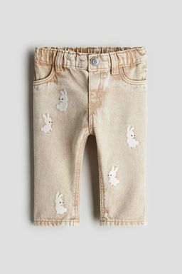 H&M - Girls Beige Embroidery-Detail Jeans