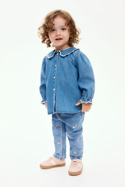 H&M - Girls Blue Embroidery-Detail Jeans