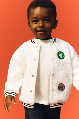 H&M - Boys White Patch-Detail Baseball Jacket
