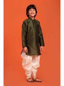 AJ Dezines - Kids Silk Blend Kurta Pyjama For Boys - Green (Set of 2)
