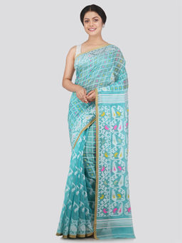 PinkLoom - Womens Soft Cotton Jamdani Saree without Blouse -Blue