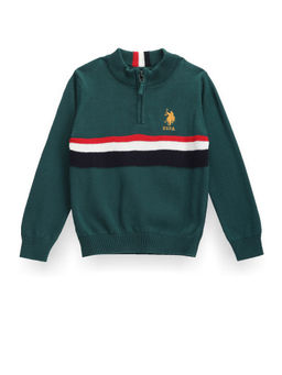 U.S. POLO ASSN. - Boys Green High Neck Stripe Sweater