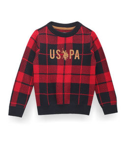 U.S. POLO ASSN. - Boys Red Crew Neck Check Sweater