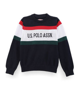 U.S. POLO ASSN. - Boys Navy Blue Colorblock Knit Sweater
