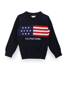 U.S. POLO ASSN. - Boys Navy Blue Flag Pattern Sweater