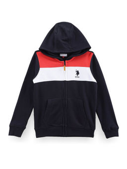 U.S. POLO ASSN. - Boys Navy Blue Colorblock Hooded Sweatshirt