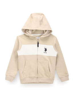 U.S. POLO ASSN. - Boys Beige Solid Hooded Sweatshirt