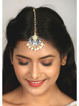 Laida - Blue Enamelled Pearl Embellished Maang Tikka