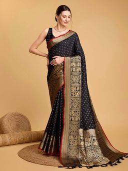 Suha - Women Black Art Silk Woven Saree with Unstitched Blouse Piece