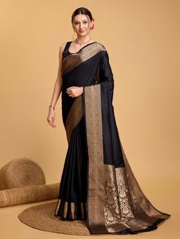 Suha - Women Black Art Silk Woven Saree with Unstitched Blouse Piece