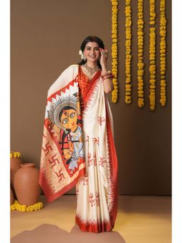 Suha - Women Off White Art Silk Printed Saree with Unstitched Blouse Piece