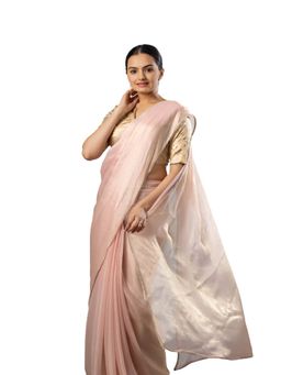 Suha - Women Peach Linen Solid Saree with Unstitched Blouse Piece