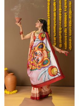 Suha - Women Off White Art Silk Printed Saree with Unstitched Blouse Piece