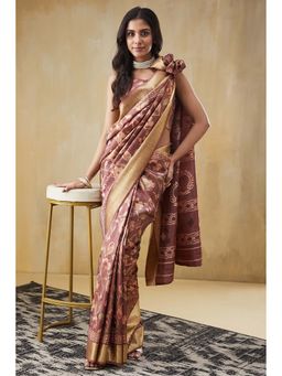 Suha - Women Maroon Silk Blend Printed Saree with Unstitched Blouse Piece
