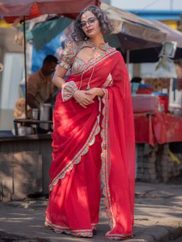 Suta - Women Red Cotton Solid Saree