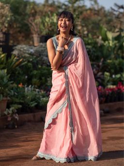 Suta - Women Pink Cotton Solid Saree
