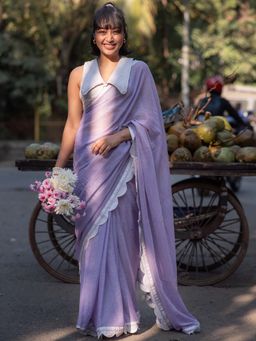 Suta - Women Lavender Cotton Solid Saree