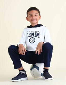 U.S. POLO ASSN. - Colorblock White Full Sleeves Hooded Sweatshirt