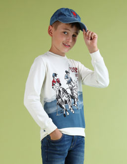 U.S. POLO ASSN. - Graphic Off White Full Sleeves Crew Neck Sweatshirt