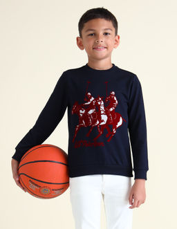 U.S. POLO ASSN. - Graphic Blue Full Sleeves Round Neck Sweatshirt