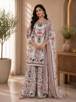 BC Balaji Creation - Women's Floral Printed French Crepe Kurta with Palazzo and Dupatta