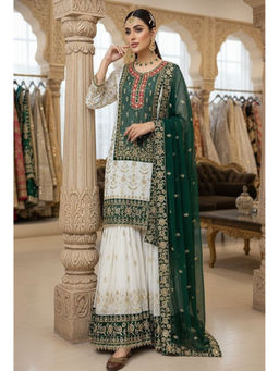 Mirraw - Multi-Color Georgette Embellished Kurta and Sharara with Dupatta