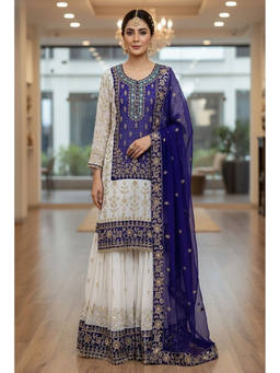 Mirraw - Multi-Color Georgette Embellished Kurta and Sharara with Dupatta