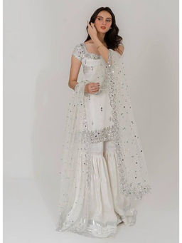Mirraw - Chic White Sharara Set with Embroidery Kurta with Sharara and Dupatta