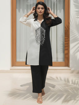 Dora Dori - Black Pure Cotton Colorblock Kurta and Pant