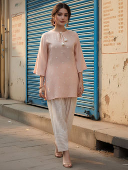 Dora Dori - Peach Viscose Rayon Embroidered Kurta and Pant