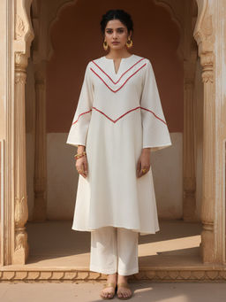 Dora Dori - Off White Pure Cotton Solid Kurta and Pant