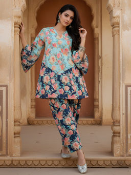 Dora Dori - Multi-Color Pure Cotton Floral Kurta and Farshi Salwar