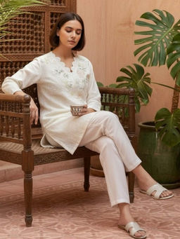 GULABI DORI - Cream Cotton Handowork And Embroidered Co-Ord Set