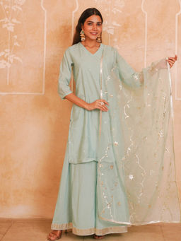GULABI DORI - Powder Blue Chanderi Kurta with Palazzo and Dupatta