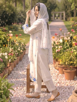 GULABI DORI - White Embroidery Kurta with Pant and Dupatta