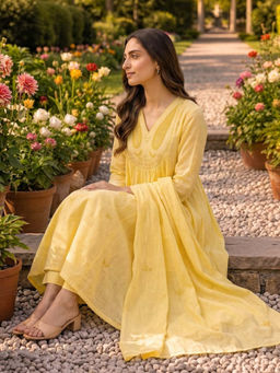 GULABI DORI - Bright Yellow Kota Doria Kurta with Pant and Dupatta