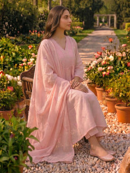 GULABI DORI - Baby Pink Kota Doria Kurta with Pant and Dupatta