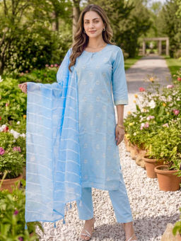 GULABI DORI - Light Blue Kota Doria Kurta with Pant and Dupatta