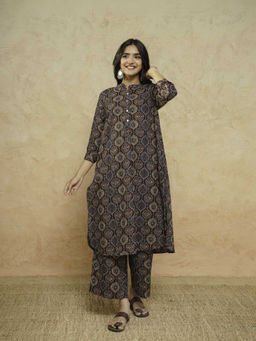 GOODHAND - Pure Cotton Printed A-Line Pleated Kurta with Pant