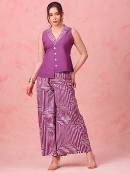 Vbuyz - Women'S Purple Striped Straight Cotton Stitched Co-Ord Set