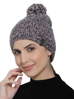 513 - Women Pink Grey Knit Beanie Cap