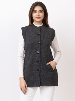 TWENTY ME - Outdoor Wear Wool Blend Round Neck Grey Solid Sleeveless Jacket
