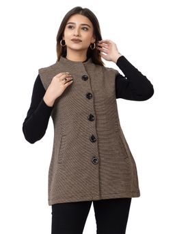 TWENTY ME - Outdoor Wear Wool Blend Round Neck Beige Solid Sleeveless Jacket