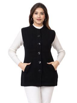TWENTY ME - Outdoor Wear Wool Blend Round Neck Black Solid Sleeveless Jacket
