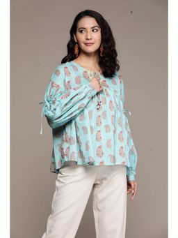 Aarke Ritu Kumar - Turquoise Printed A-line Top
