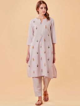 Dharya - Light Pink Embroidered Cotton Linen Kurta with Pants