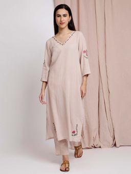 Dharya - Pastel Pink Front Embroidered Kurta with Pants